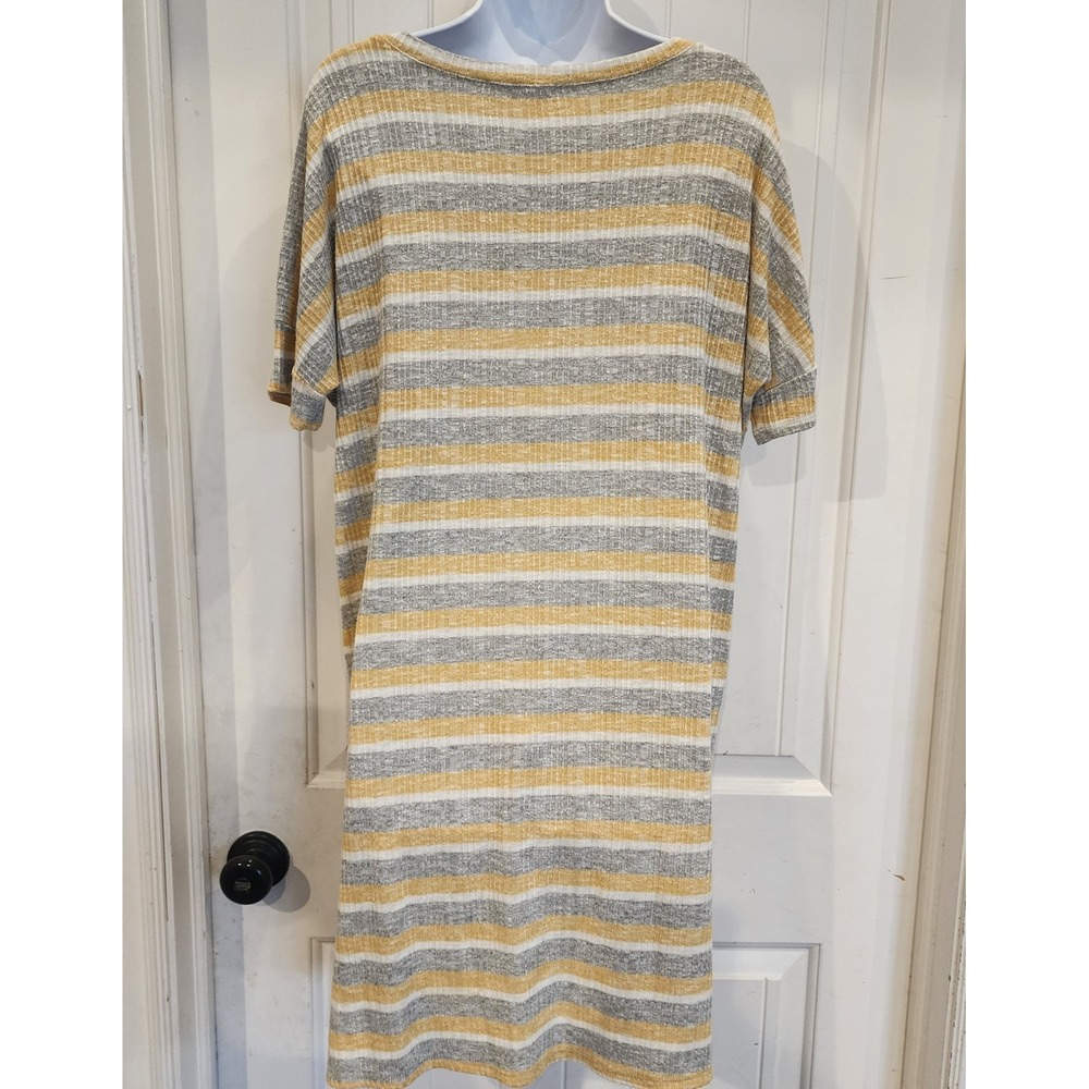 Rokoko by Dazz Womens Striped Ribbed Knit T-Shirt Dress Yellow Grey Medium - Picture 2 of 6